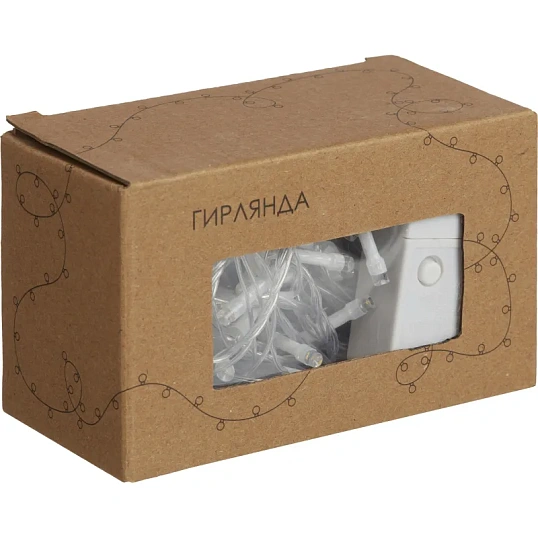 Электрогирлянда 100 ламп, длина 6м, 8 реж, теп бел, прозр шнур IP20