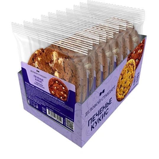 Печенье Деловой Стандарт Кукис шоколадный с белой шоколад глаз 70г 12шт/уп