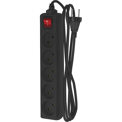 Удлинитель сетевой ФОТОН 10-25S, 2м, 5 розеток, 10А, с выкл., Черный