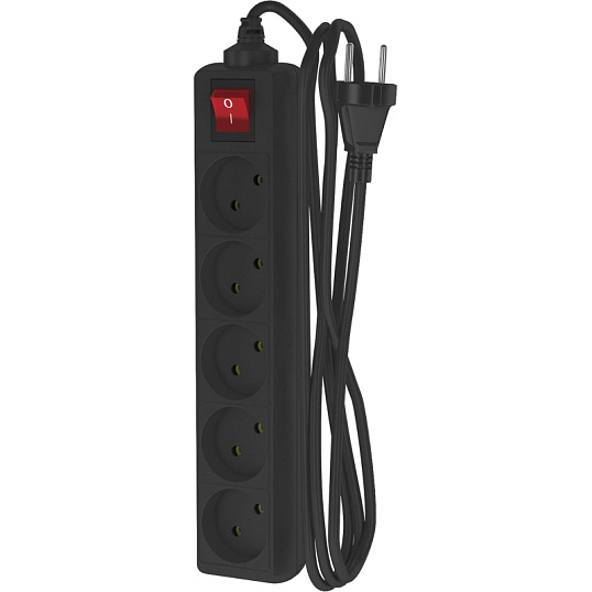 Удлинитель сетевой ФОТОН 10-35S, 3м, 5 розеток, 10А, с выкл., Черный