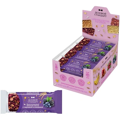 Батончик мюсли мультизлаковый Деловой Стандарт с черник и ежев 35г 24шт/уп