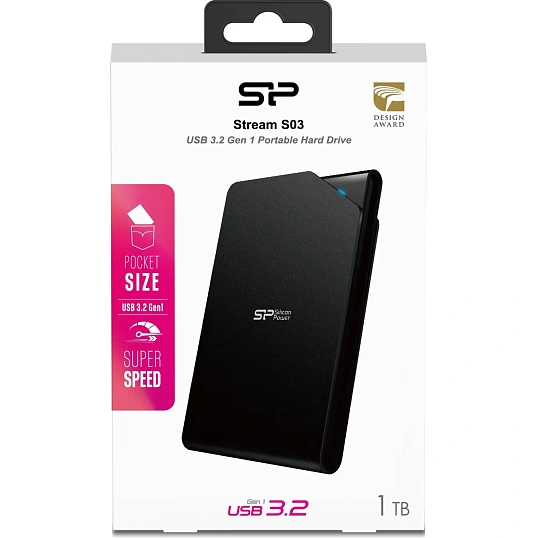Портативный HDD Silicon Power Stream S03 1 TB USB 3.2, черный, пластик