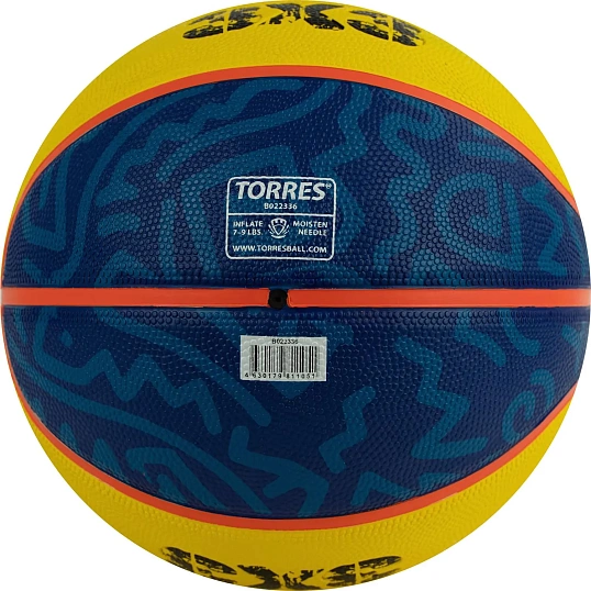 Мяч баскетб. TORRES 3х3 Outdoor, B022336 р.6, 8 панелей, желто-синий