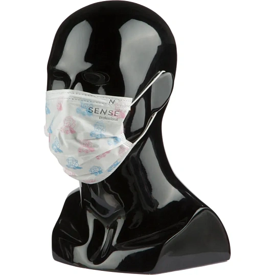 Маска медицинская 3-х сл., Sense, детская, МИШКИ, картон 50шт/уп