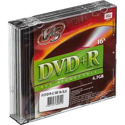 Носители информации DVD+R, 16x, VS, Slim/5, VSDVDPRSL501