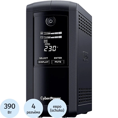 ИБП CyberPower VP700ELCD Line-Int. 700ВА/390Вт USB/RS-232/RJ11/45,4xEURO