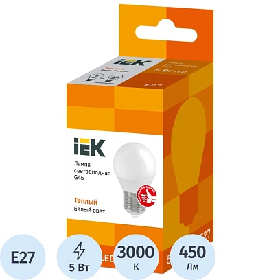 Лампа светодиодная IEK ECO G45 LLE-G45-5-230-30-E27 5Вт 3000К E27