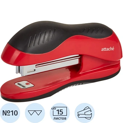 Степлер Attache leader до 15 листов, красный/черный, №10 антистеп