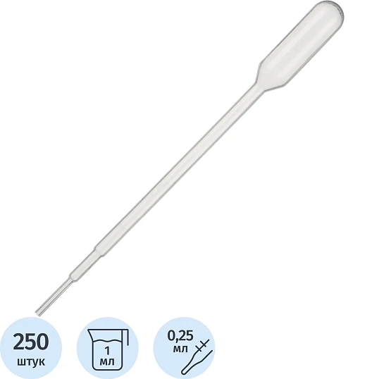 Пипетка Пастера 1мл, 145 мм, стер, град, 250шт/уп