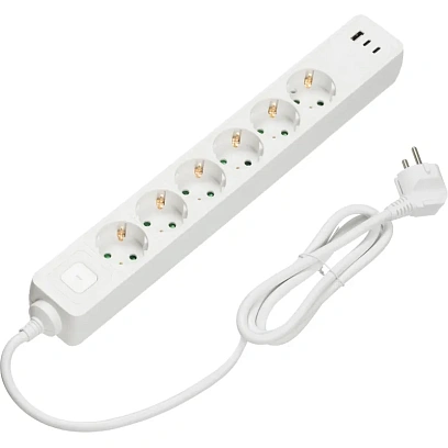 Сетевой фильтр BigTech CD6-1,4WU (6р/1,4м/USB-C/USB-A/16А/3680Вт белый)