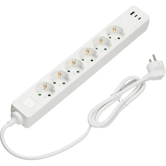 Сетевой фильтр BigTech CD6-1,4WU (6р/1,4м/USB-C/USB-A/16А/3680Вт белый)