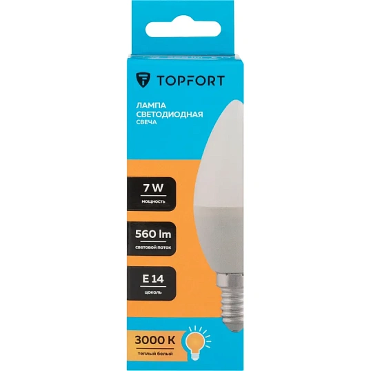 Лампа светодиодная Topfort E14 7W 3000K свеча