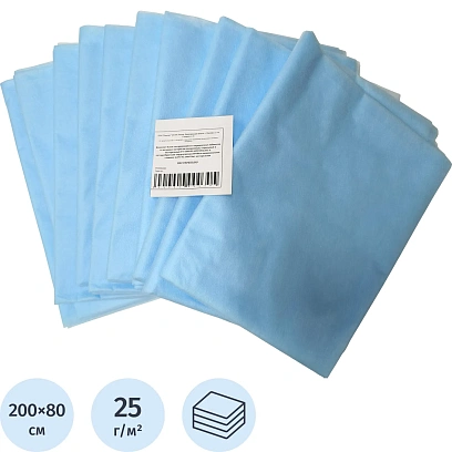 Простыня н/с 200х80, пл.25, 10шт/уп,индив.сложение Инмедиз