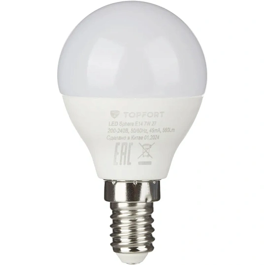 Лампа светодиодная Topfort E14 7W 2700K шар