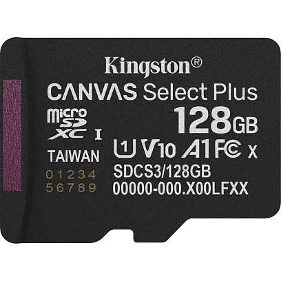 Карта памяти Kingston micro SDXC,128GB,Canvas Select Plus,150MB/s,без адапт