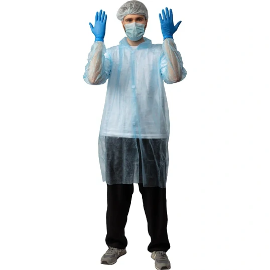 Халат н/с процед, рук.рез, на липуч, XXL, дл.110см, пл 17, голуб, 10шт/уп