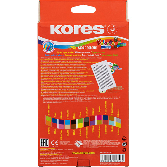 Карандаши цветные двойные 24 цв.,12 шт Kores DUO Jumbo, трехгр,5 мм,93252