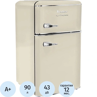 Холодильник TESLER RT-97 BEIGE, ретро дизайн, Общий объем 90 (63.5+26.5) л