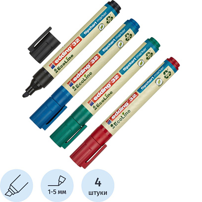 Набор маркеров для флипчартов EDDING 32 Ecoline, 1-5 мм, 4 цвета. карт кор