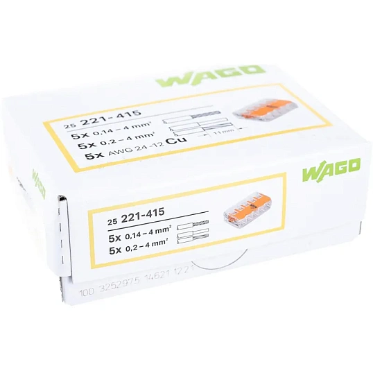Клемма WAGO 221-415 (5Х4,0мм2 с рычажком) уп.(25шт)