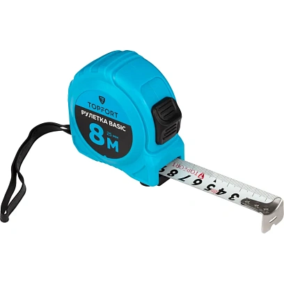 Рулетка TOPFORT BASIC 8мх25мм, пласт корпус, 2 стопора