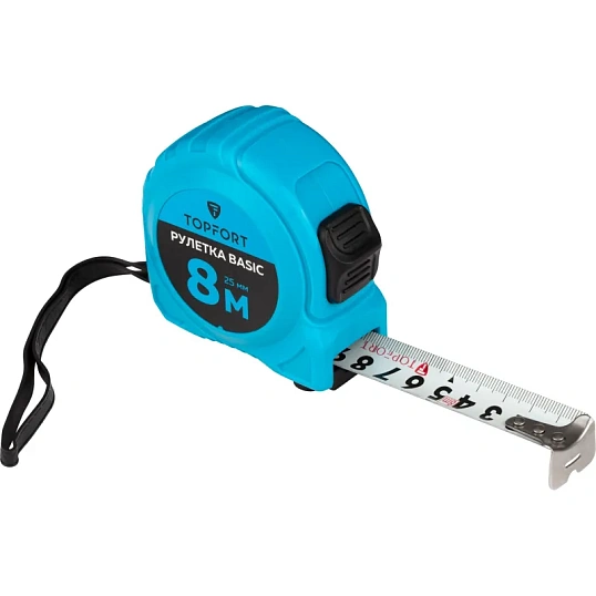Рулетка TOPFORT BASIC 8мх25мм, пласт корпус, 2 стопора