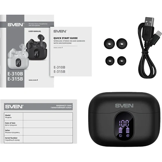 Наушники Sven E-315B, черный, Bluetooth, TWS, ANC, ENC