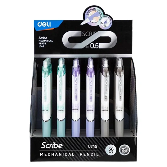 Карандаш механический Deli, 0,5 мм с ластиком, цвет в ассорттименте