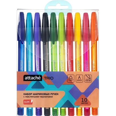 Набор шариковых ручек Attache Trio,лин 0,5мм, 10 цв/наб,масл, не авт