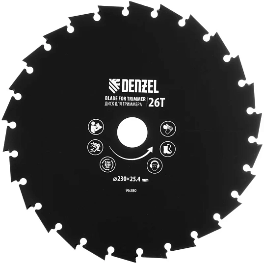 Диск для триммера c долотообразной формой зуба Denzel 230х25,4,26зуб,96380