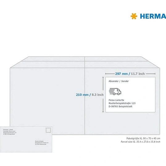 Этикетки самоклеящиеся HERMA 210х297мм голубые матов 1шт/л А4(20л/уп) 4423