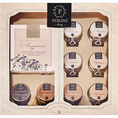 Мед в Наборе Чай& 8х30мл Peroni (жидкий мед)+ чай 35г Альпийский луг
