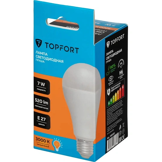 Лампа светодиодная Topfort E27 7W 3000K груша
