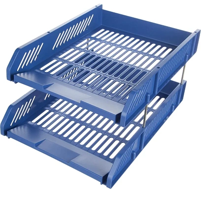 Лоток горизонтальный для бумаг Deli E9208  2 штуки, металл.стерж синий