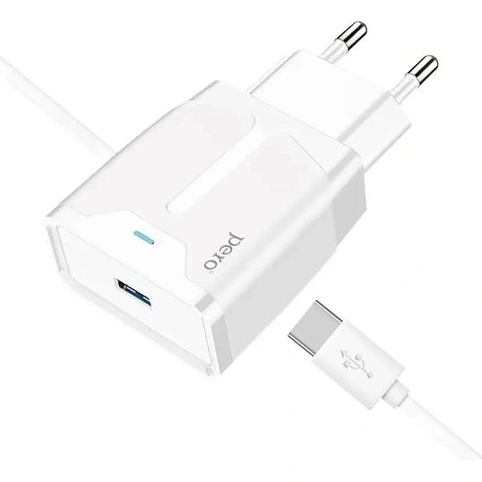 Зарядное устройство сетевое PERO TC04 1USB 2.1A + TYPE-C CABLE белый