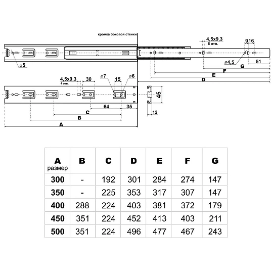 Направляющие УЗК_ StahlBuro шариковые 45-350 /14(15929) хром 2шт/уп