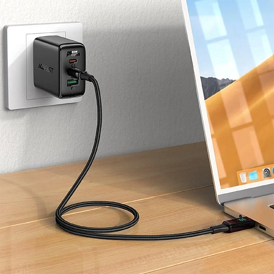 Кабель ACEFAST C6-01 USB-C, Lightning charging с цифровым дисплеем, черный