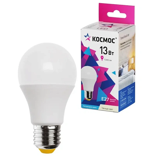 Лампа светодиодная КОСМОС А60 13W Е27 3000K 10 шт/уп (LED13wA60E2730_10)
