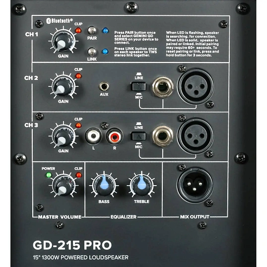 Акустическая система Gemini GD-215PRO 2-х полосная, активная, 280 Вт