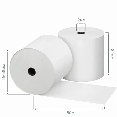 Ролики для касс 80мм, 50м, вт.12, 44гр/м2, 10 шт/уп(спайка) (ЛМ)