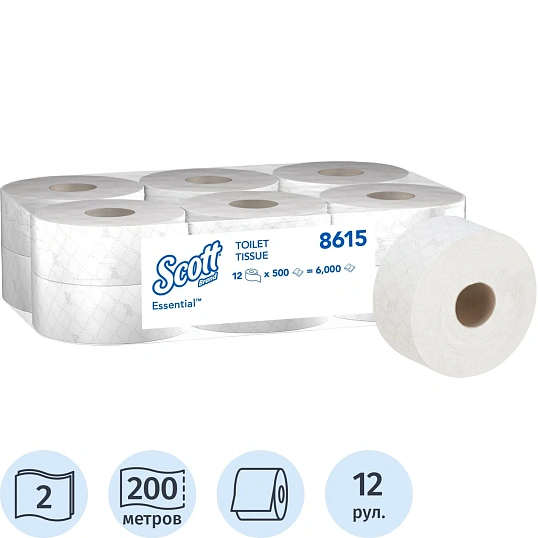 Бумага туалетная д/дисп KK Kleenex Jumbo Roll 2сл белая 200м 12рул/уп_8615
