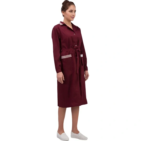 Халат для горничных и уборщиц у01-ХЛ дл.рукав бордо(р.52-54) 158-164