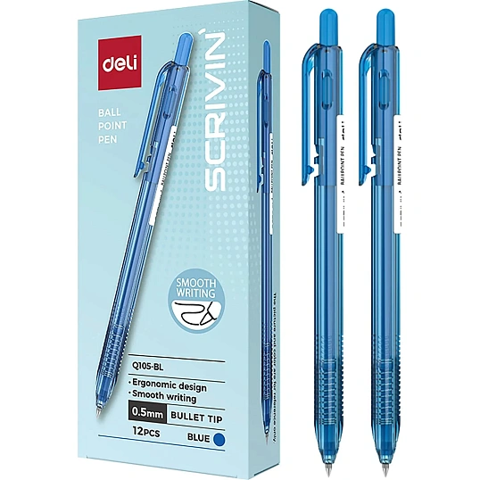 Ручка шариковая автомат. Deli SCRIVIN EQ105-BL,пул.нак 0,5,тонир корп,син