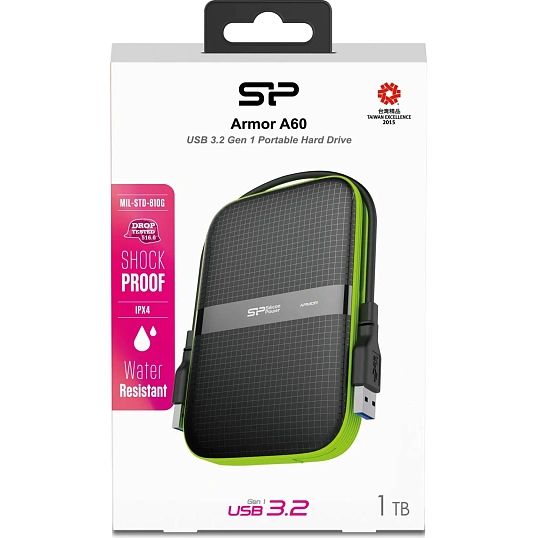Портативный HDD Silicon Power Armor A60 1 TB USB 3.2, черный, пластик