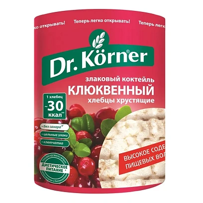 Хлебцы хрустящие Злаковый коктейль клюквенный Dr.Korner 100 гр