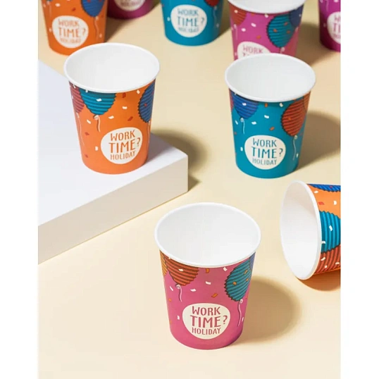 Стакан одноразовый бум односл. 250 мл d-80мм Time to work МИКС  50шт/уп