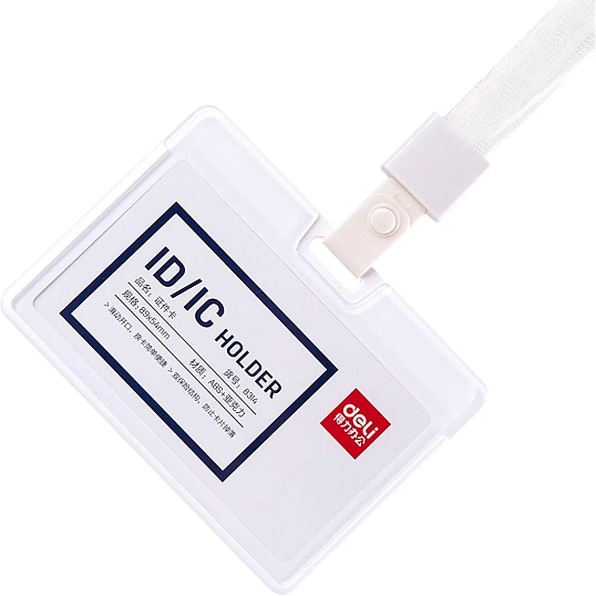 Бейдж Deli 8314 горизонт. без держат., вкладыш: 89x54мм, пластик, белый,1шт