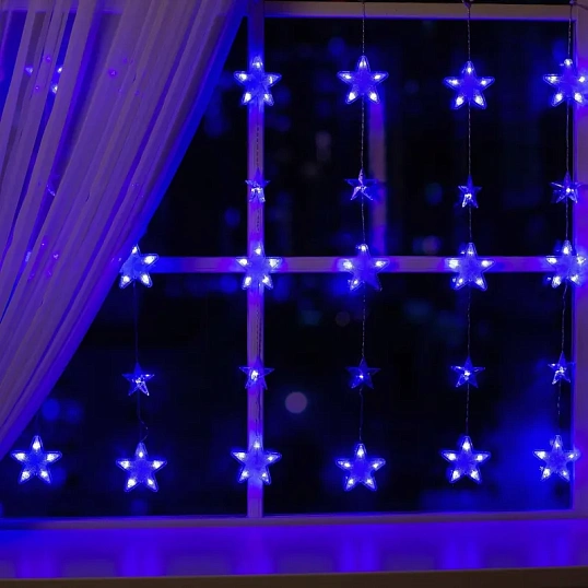Гирлянда светодиодная Бахр 2.4x0.9м Звездочки,IP20,186LED,син,8реж 4356975