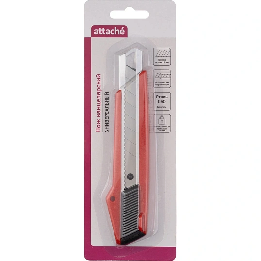 Нож универсальный Attache 18 мм пластиковый мет направл. борд. авто