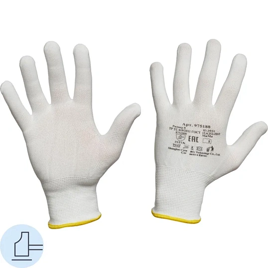 Перчатки защитные нейлоновые белые размер 8, TOUCH